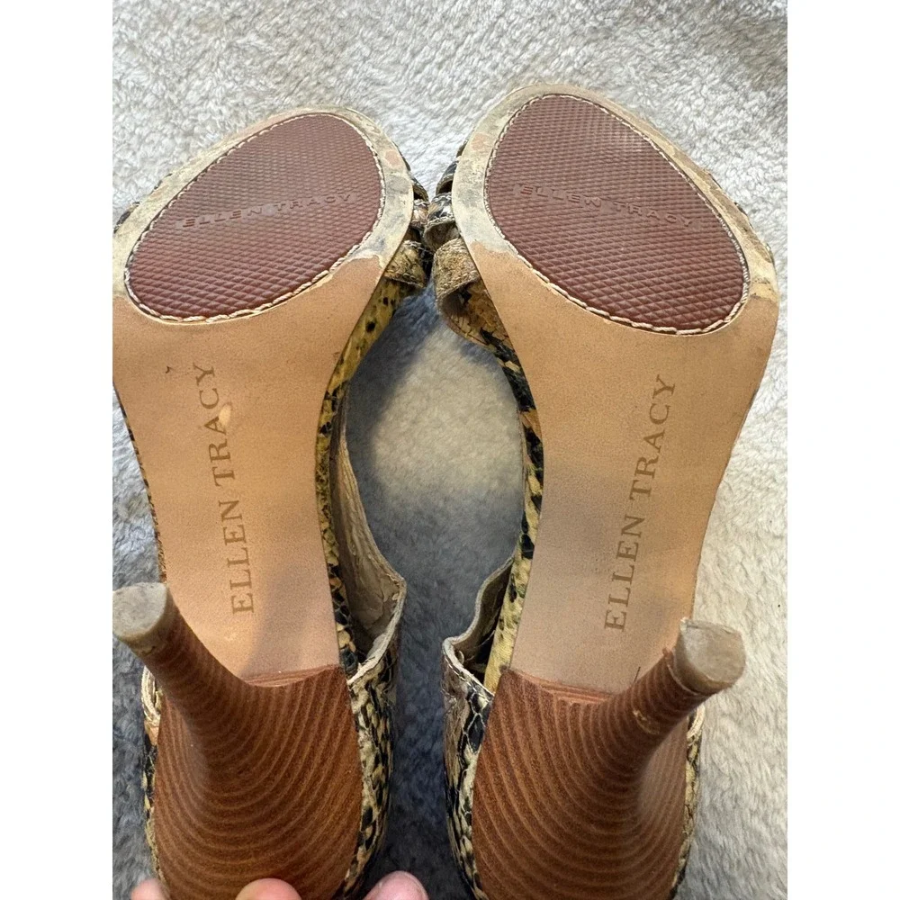 Ellen Tracy Ventura‎ Snakeskin Print Strappy Stiletto Heels Brown Tan Womens 7M